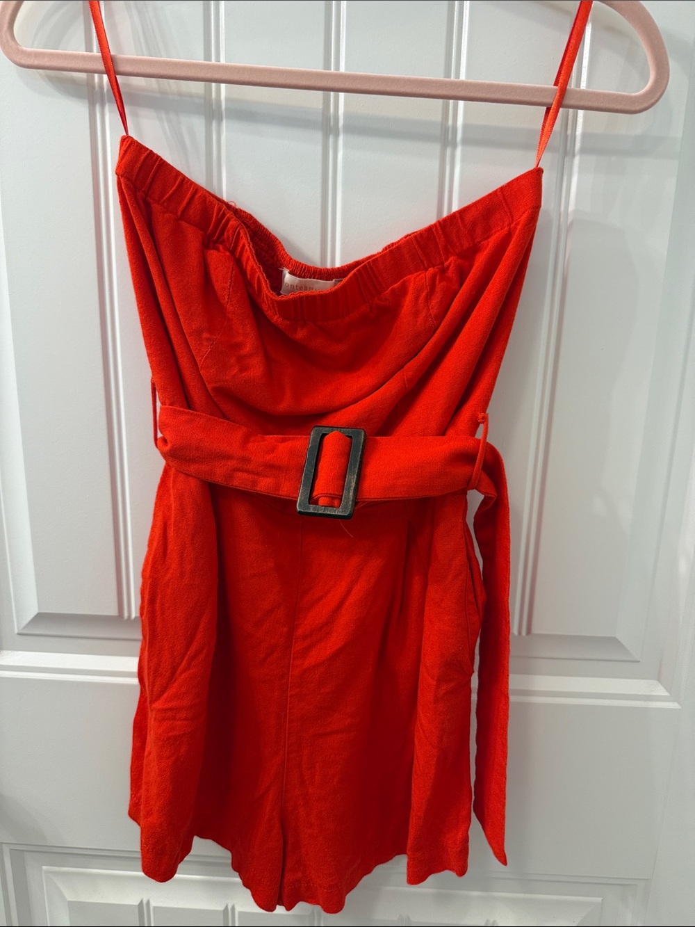 🔴 Red Belted Strapless Playsuit Romper
